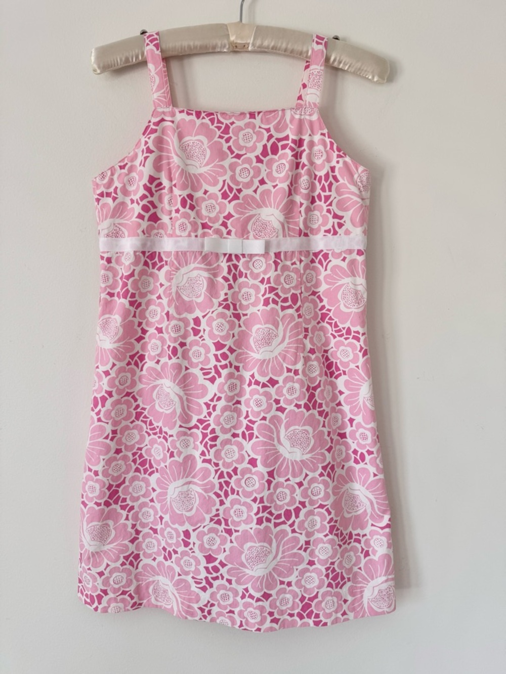 Lilly Pulitzer Vintage 90s Y2K Pink and White Floral Mod Sundress, Size 16